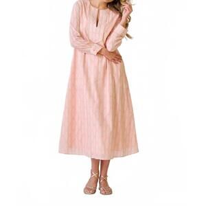NEW BROOKS AVENUE kaftan long sleeve midi dress in peach leaf
